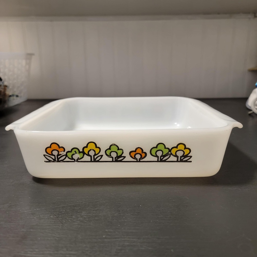 Vintage‎ FireKing Summerfield Flowers Square Pyrex Baking Dish